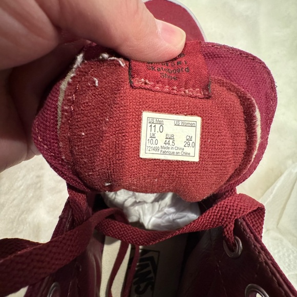 11 mens Vans maroon hi top SK8 lace up - Picture 6 of 6